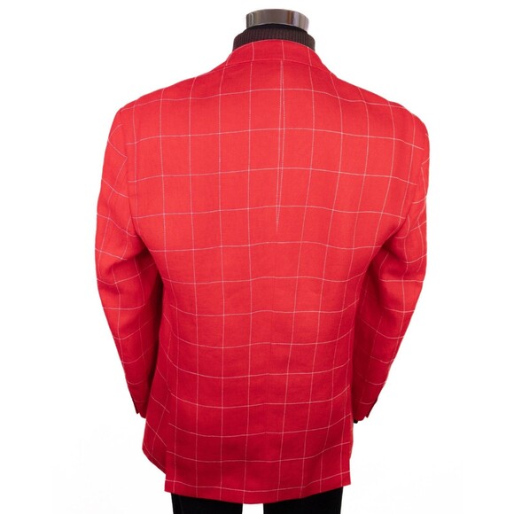 Paul Fredrick Men's 42S Sport Coat Blazer Red Check LINEN 2-Button Casual SLIM - Picture 8 of 13
